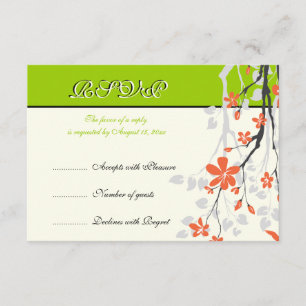Cartão RSVP Floresce o verde limão alaranjado que wedding o