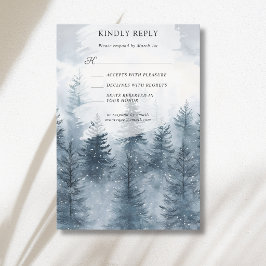 Cartão RSVP Floresta Nevada e Montanha Casamento Aquarela