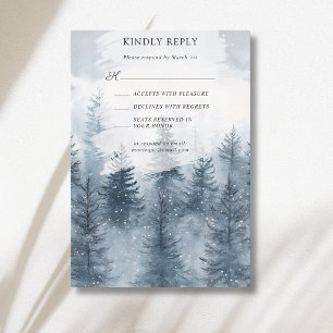 Cartão RSVP Floresta Nevada e Montanha Casamento Aquarela