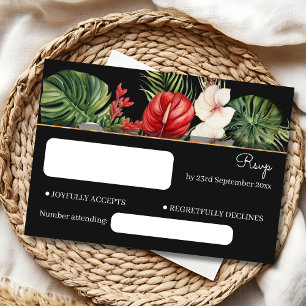 Cartão RSVP Floresta tropical e folhas de casamento escuro