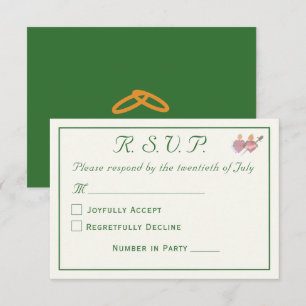 Cartão RSVP Floresta Verde Elegante Casamento Católico dos Doi