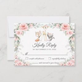 Cartão RSVP Florestas De Madeira Flores Rosa Maciças Vermelhos