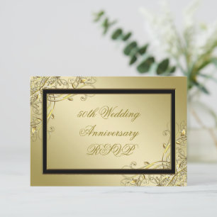 Cartão RSVP Flourish Gold Aniversário de 50 anos de Casamento