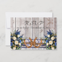 Cartão RSVP Flowers, Lace & Horseshoes, Blue Ribbon