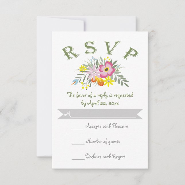 Cartão RSVP Folclore flores cor-de-rosa casamento floral moder (Frente)