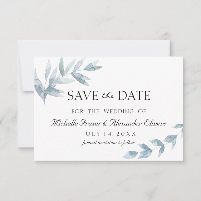 Cartão RSVP Folha de aquarela elegante botânica salvar a data (Frente)