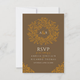 Cartão RSVP Folha de cor laranja castanho monograma casamento 