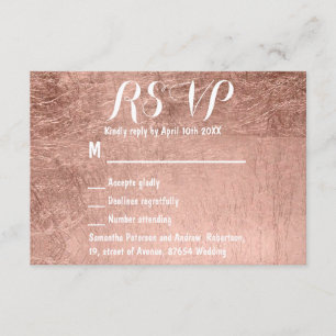 Cartão RSVP Folha de ouro cor-de-rosa do falso luxuoso que