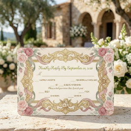 Cartão RSVP Folha de Ouro Falso Barroco Rococó Floral