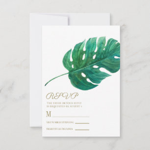Cartão RSVP Folha de Palma Verde Tropical Casamento Havaiano R