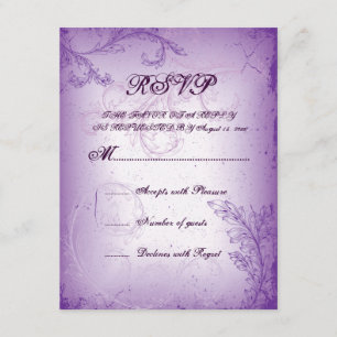 Cartão RSVP Folha roxa do rolo do lilac do vintage que wedding