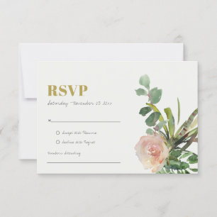 Cartão RSVP FOLHAGEM DE CACTO DO DESERTO FLORAL ROSA EM Aquare