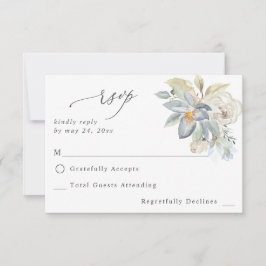 Cartão RSVP Folhagem de Hortelã & Floral Branco sem Refeição R