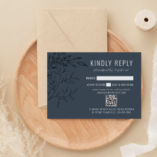 Cartão RSVP Folhagem Delicada Azul aço Casamento com Site