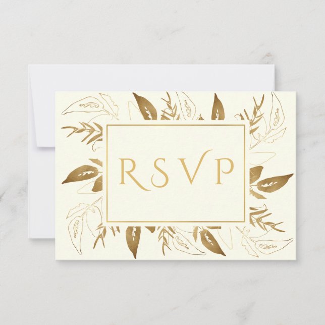 Cartão RSVP Folhagem do ouro | Casamento Dourado Elegante (Frente)