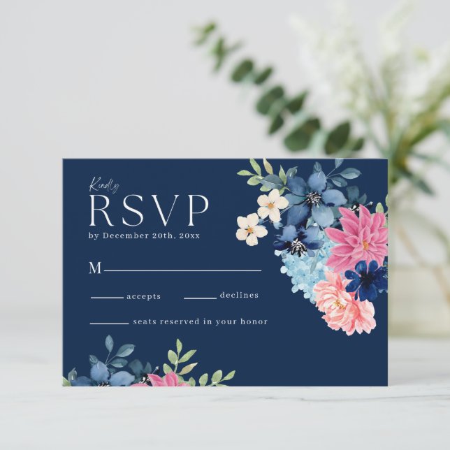Cartão RSVP Folhagem floral de aquarela Folha pastel Casamento (Em pé/Frente)
