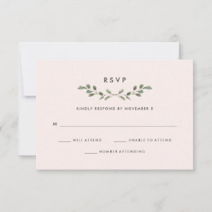 Cartão RSVP Folhagem Minimalista Casamento Cor-de-Rosa Esbra