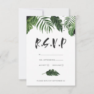 Cartão RSVP Folhagem tropical moderna pintada para casamento r