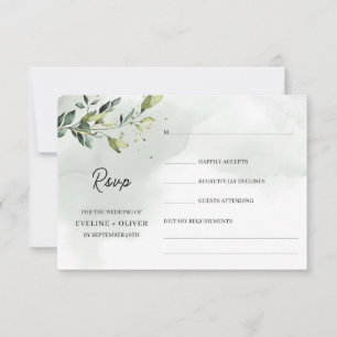 Cartão RSVP Folhagem verde eucalipto deixa boho casamento