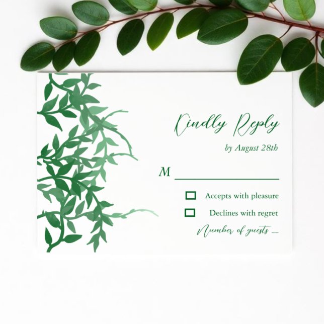 Cartão RSVP Folhas Botânicas Rústicas Casamento (Criador carregado)