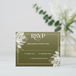 Cartão RSVP Folhas Brancas Elegantes, Verde-Oliva