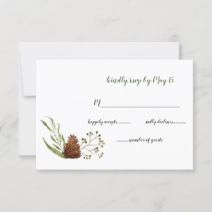 Cartão RSVP Folhas de Coníferas Rústicas Casamento Pinha