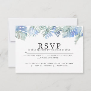 Cartão RSVP Folhas de Corante Tropical de Cornflower Blue