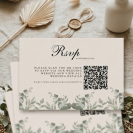 Cartão RSVP Folhas de Eucalipto Boho com código QR Casamento