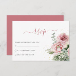 Cartão RSVP Folhas de Eucalipto Elegantes Verde Dourado Casame