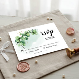 Cartão RSVP Folhas de Eucalipto Elegantes Verdes Casamento RSV