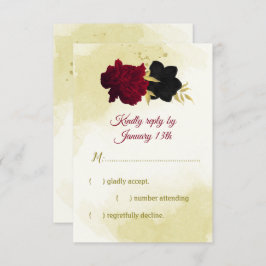 Cartão RSVP folhas de ouro vermelho-preto