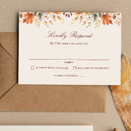 Cartão RSVP Folhas de Outono Casamento Botânico Aquarela Outon