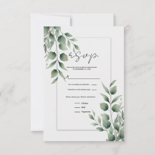 Cartão RSVP Folhas de Vegetação Mínima Casamento Branco Modern