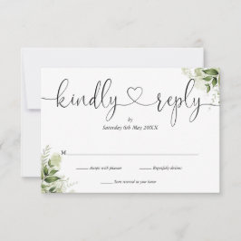 Cartão RSVP Folhas de Verdura Escrito Elegante Coração Respost