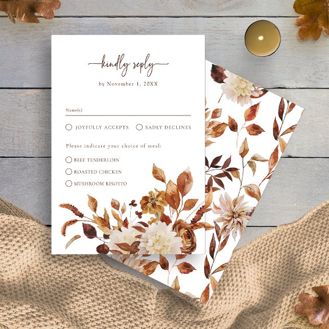 Cartão RSVP Folhas Elegantes de Outono (Elegant Terracotta Leaves Autumn Watercolor RSVP Card by Painted Paperie
)