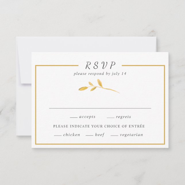Cartão RSVP Folhas simples de ouro Trendy na moda frame Casame (Frente)