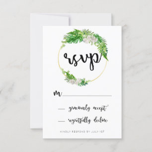 Cartão RSVP Folhas Tropicais de Palma e Terra Verde