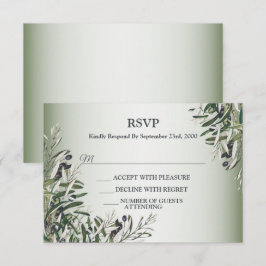 Cartão RSVP Folhas Verdes Azeitona Preta Festa de Casamento El