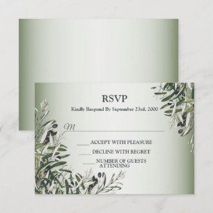 Cartão RSVP Folhas Verdes Azeitona Preta Festa de Casamento El