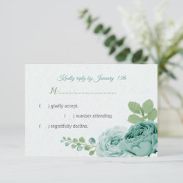 Cartão RSVP Folhas verdes de flores azuis bonito