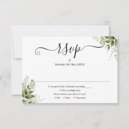 Cartão RSVP Folhas Verdes Escrito Elegante Casamento
