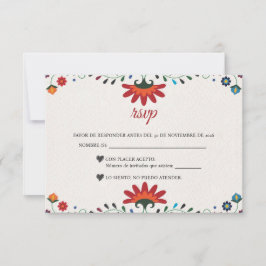 Cartão RSVP Folk Art Floral Botanical Fiesta Spanish Wedding
