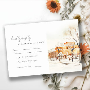 Cartão RSVP Forgo North Dakota City Scape Watercolor Casamento