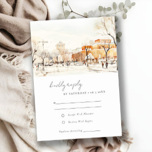 Cartão RSVP Forgo North Dakota City Scape Watercolor Casamento