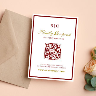 Cartão RSVP Formal Classic Burgundy & Gold Monogram Wedding