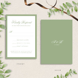Cartão RSVP Formal Classic Sage Green Monogram Script Wedding