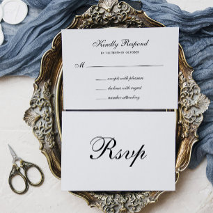 Cartão RSVP Formal e Clássico Casamento Preto e Branco