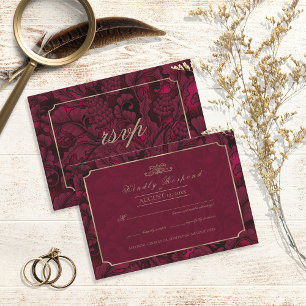 Cartão RSVP Formal Paisley Burgundy ID767