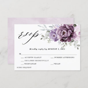 Cartão RSVP Formas de Casamento Floral Moody Blooms Roxo Dusty