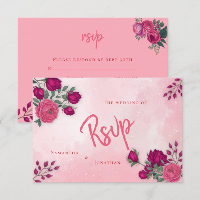Cartão RSVP Formas de Casamento Moderno Rosa Rosa Rosa Magenta (Frente/Verso)